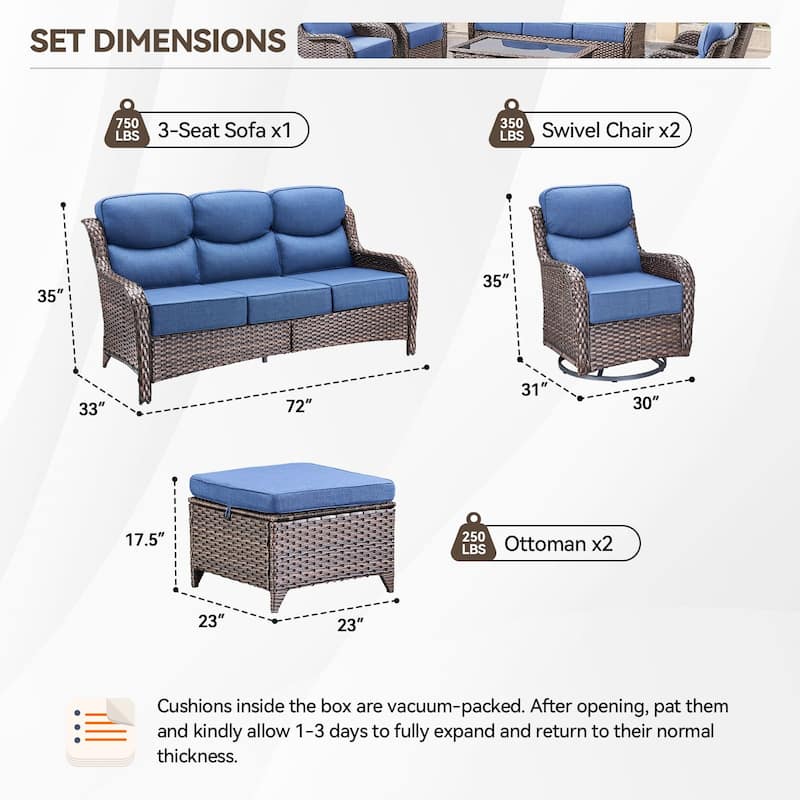 Pocassy Patio Furniture Set with Swivel Chairs, All Weather Patio Wicker