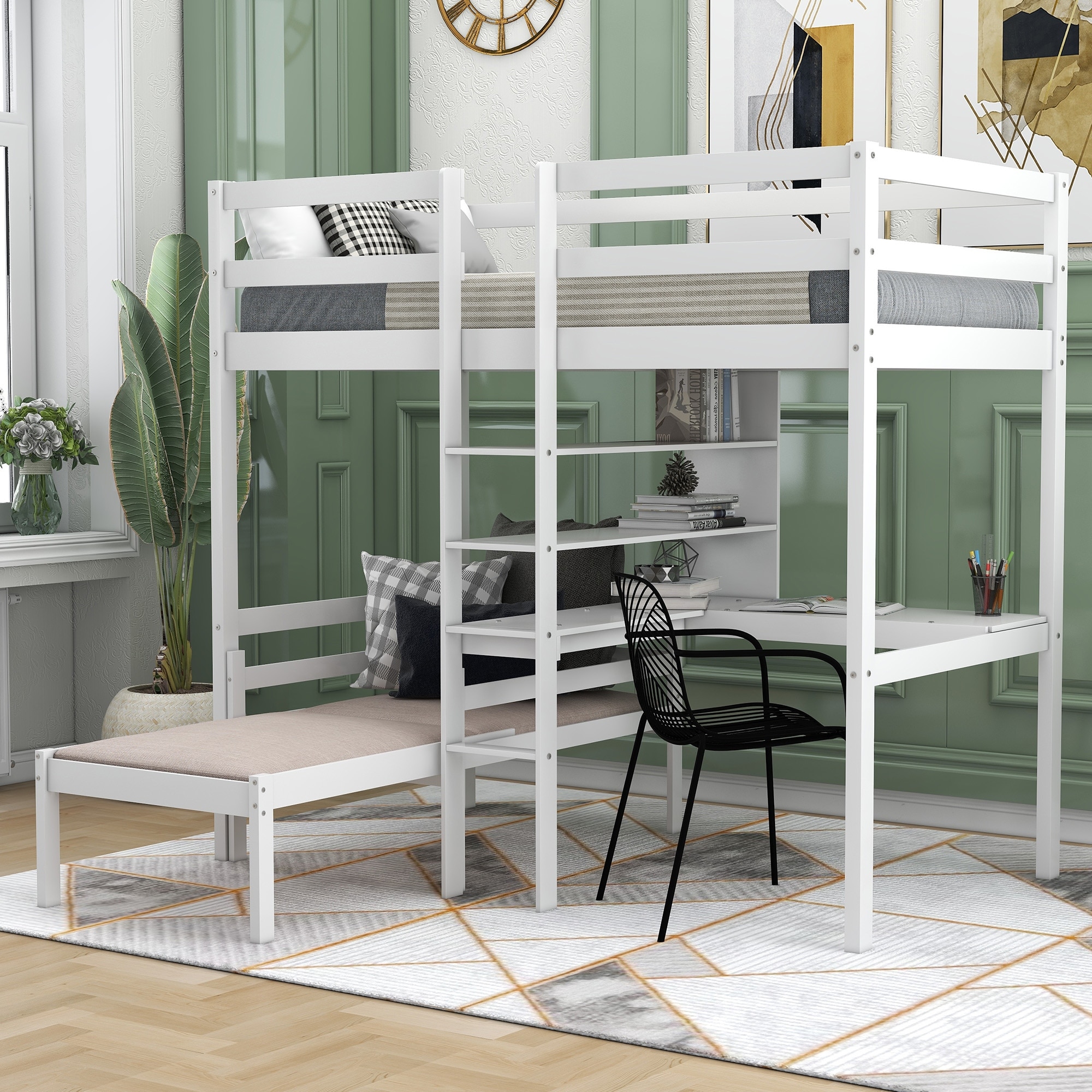 Solid wood loft bed with desk deals