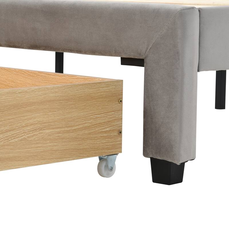 Storage Bed Velvet Upholstered Platform Bed with a Big Drawer