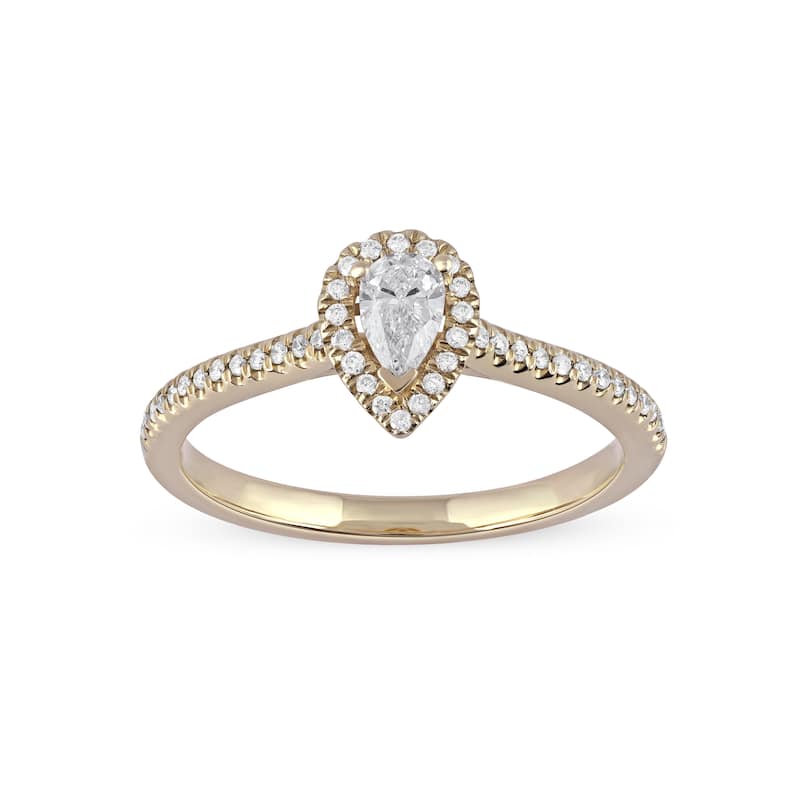 1/3ct TDW Pear Diamond Halo Engagement Ring in 10k Gold for Women - White - 7 - Yellow