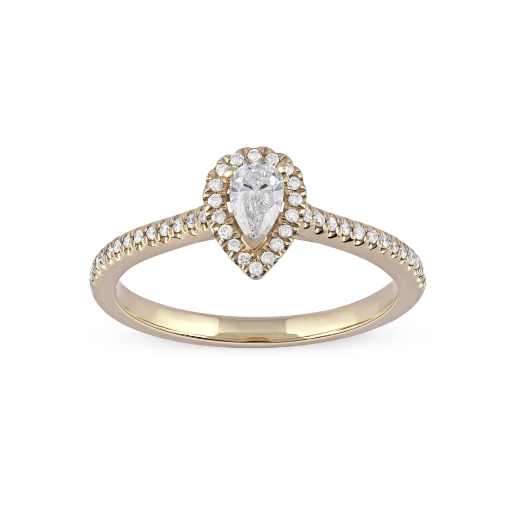 1/3ct TDW Pear Diamond Halo Engagement Ring in 10k Gold for Women - White