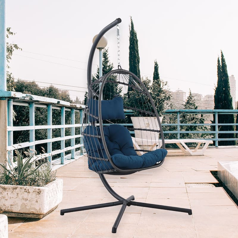 Egg Chair with Stand,Patio Rattan Wicker Hanging Swing,Indoor Outdoor - Egg Chair with Stand