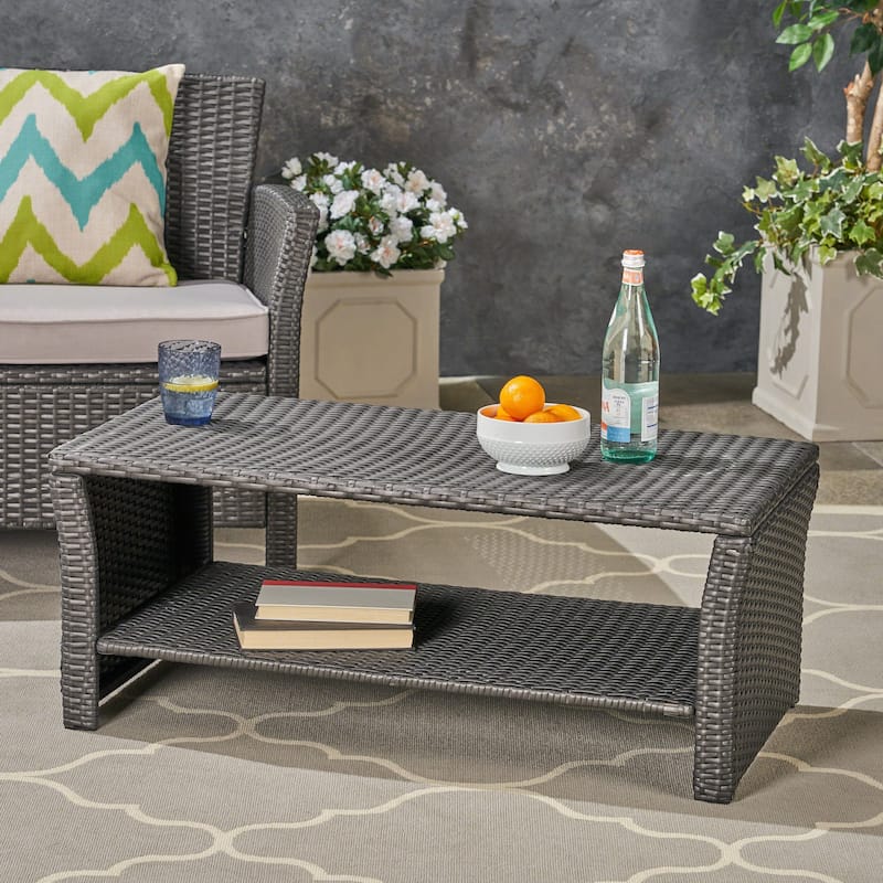 St. Lucia Outdoor Wicker Coffee Table by Christopher Knight Home - Grey
