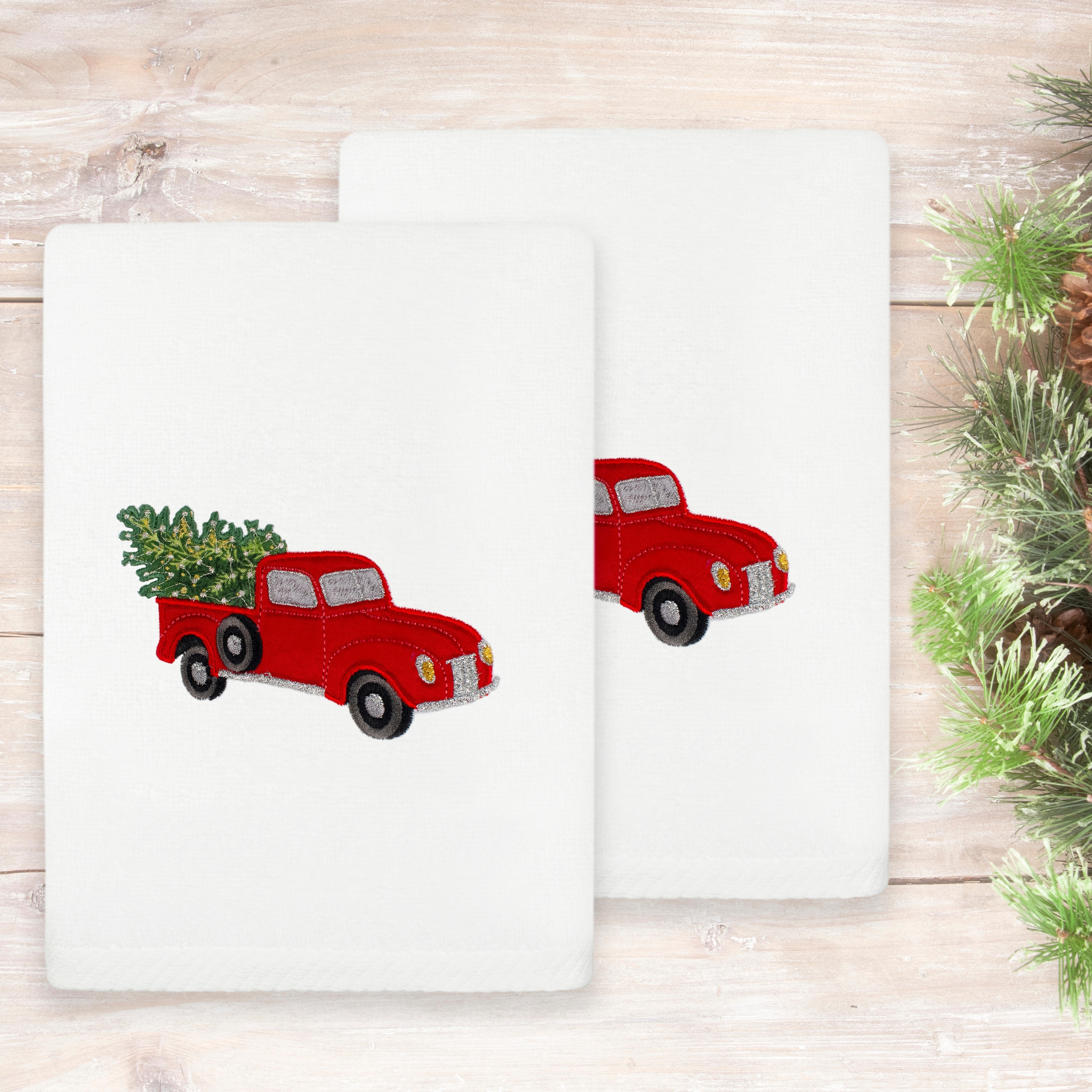 Authentic Hotel and Spa Christmas Truck 2 PC Hand Towel Set