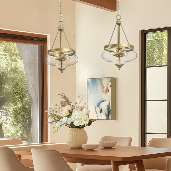 Rella Modern Farmhouse Urn 12 inch Pendant Teardrop Glass Kitchen Island Chandelier Adjustable Lights Light Gold 12 inch W x 21 80 inch H 13 to 24