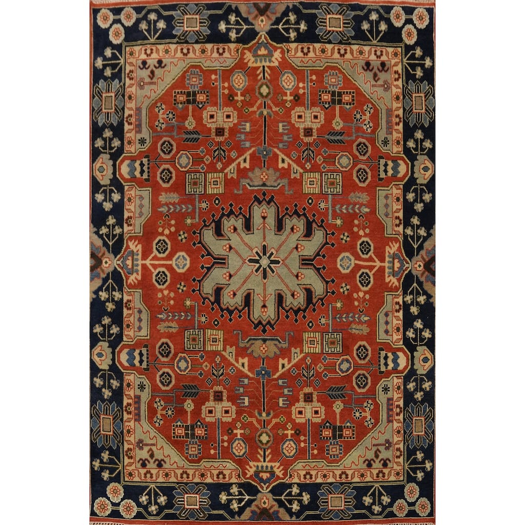 Hand-knotted Traditional Wool Orange Geometric Oriental Area Rug - 9' 11'' X 7' 11''