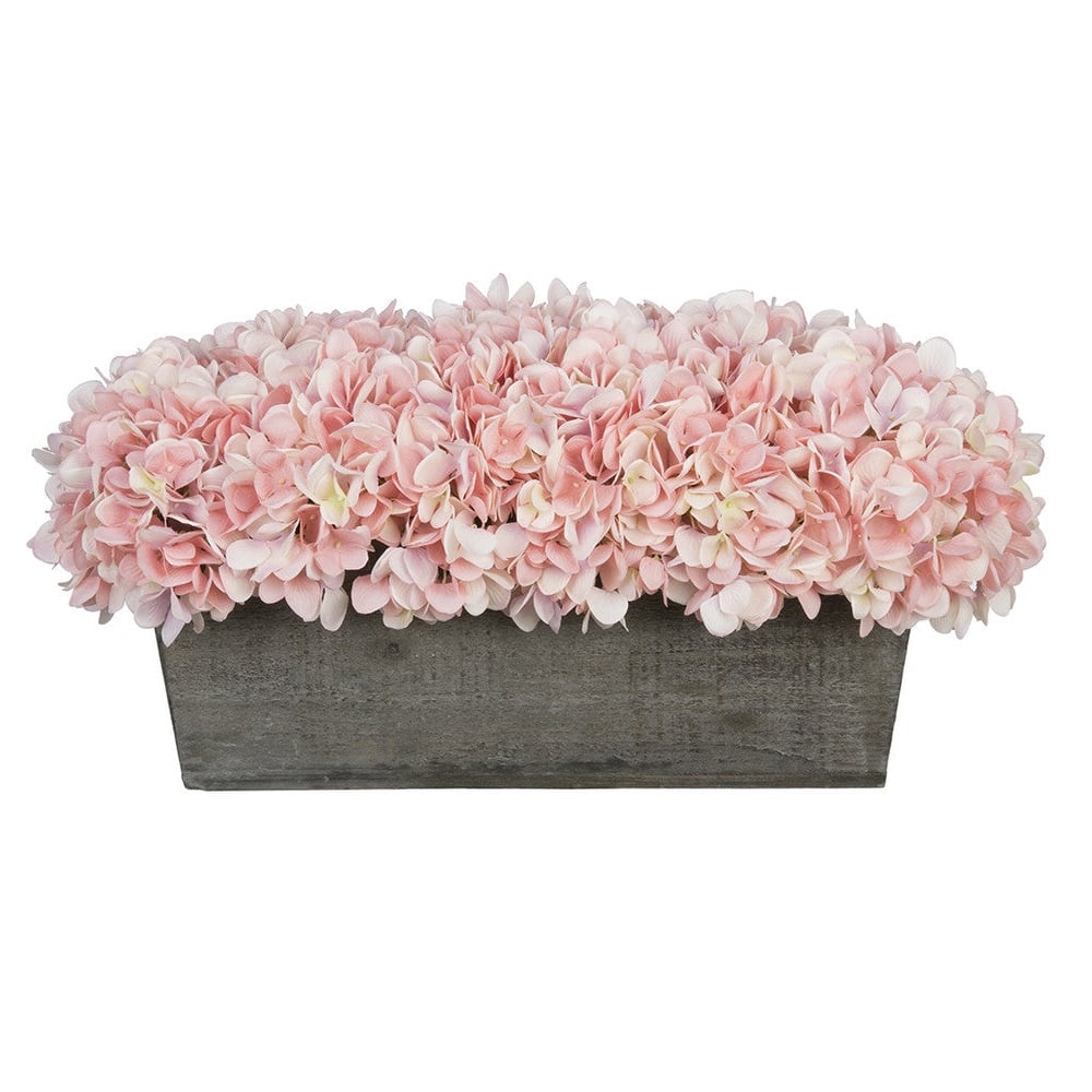 Faux Hydrangeas in Grey Wood Washed Ledge Planter