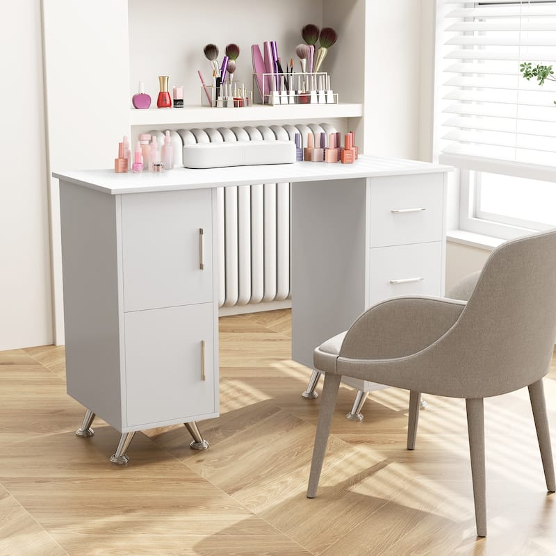 Costway Wooden Nail Desk Station with Removable Wrist Rest Metal Legs - See Details