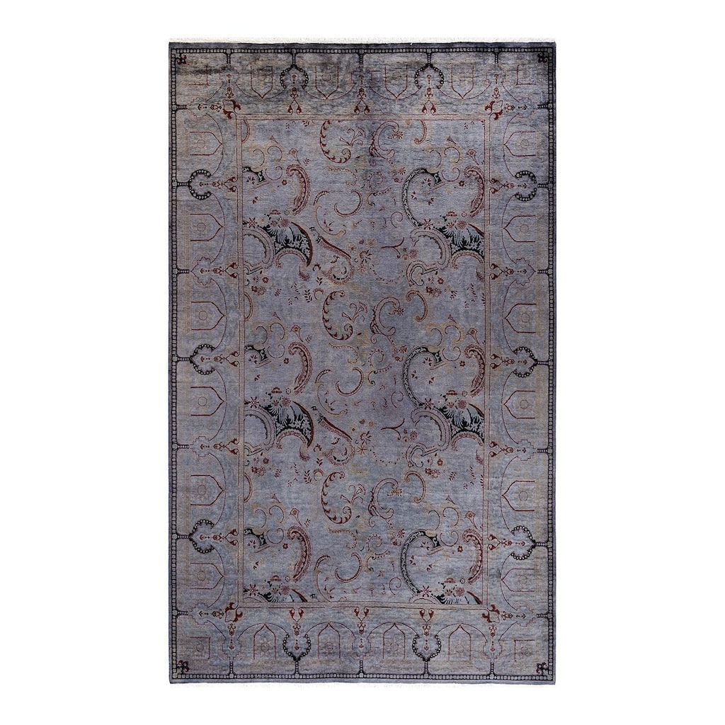Overton Hand Knotted Wool Vintage Inspired Modern Contemporary Overdyed Gray Area Rug - 6' 2" x 10' 1"