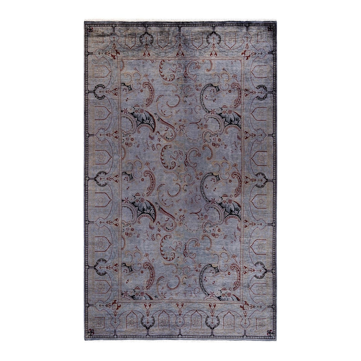 Overton Hand Knotted Wool Vintage Inspired Modern Contemporary Overdyed Gray Area Rug - 6' 2" x 10' 1"