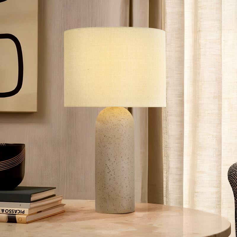 26" Painted Ceramic Accent Table Lamp with Drum Linen Shade - 24.9"Hx14.2"Wx14.2"D - Soil-Resin