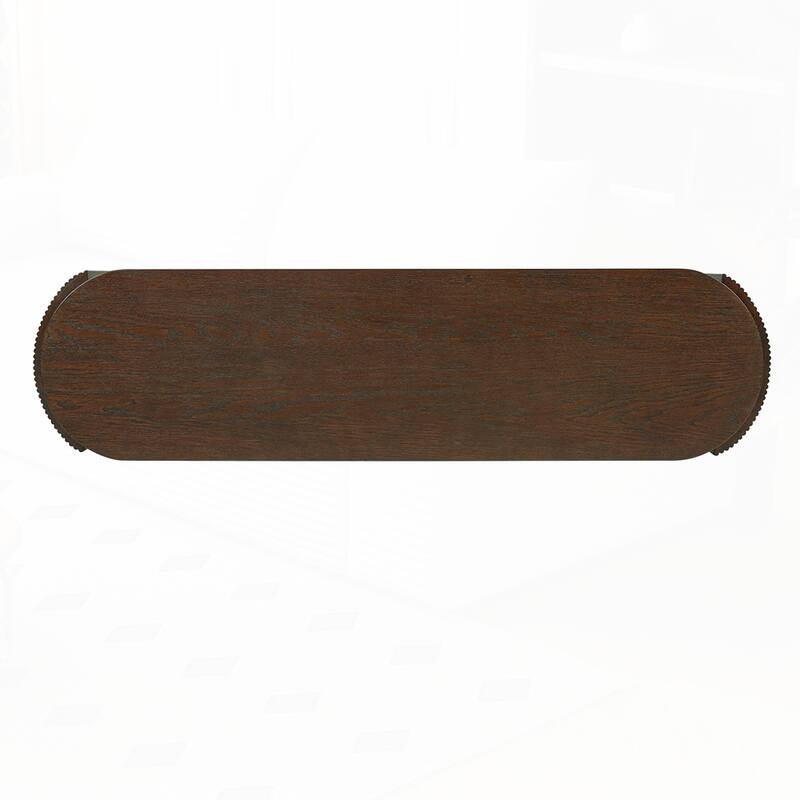 Oval Top and 2 Drawers Entryway Table with Natural Wood Grain Finish