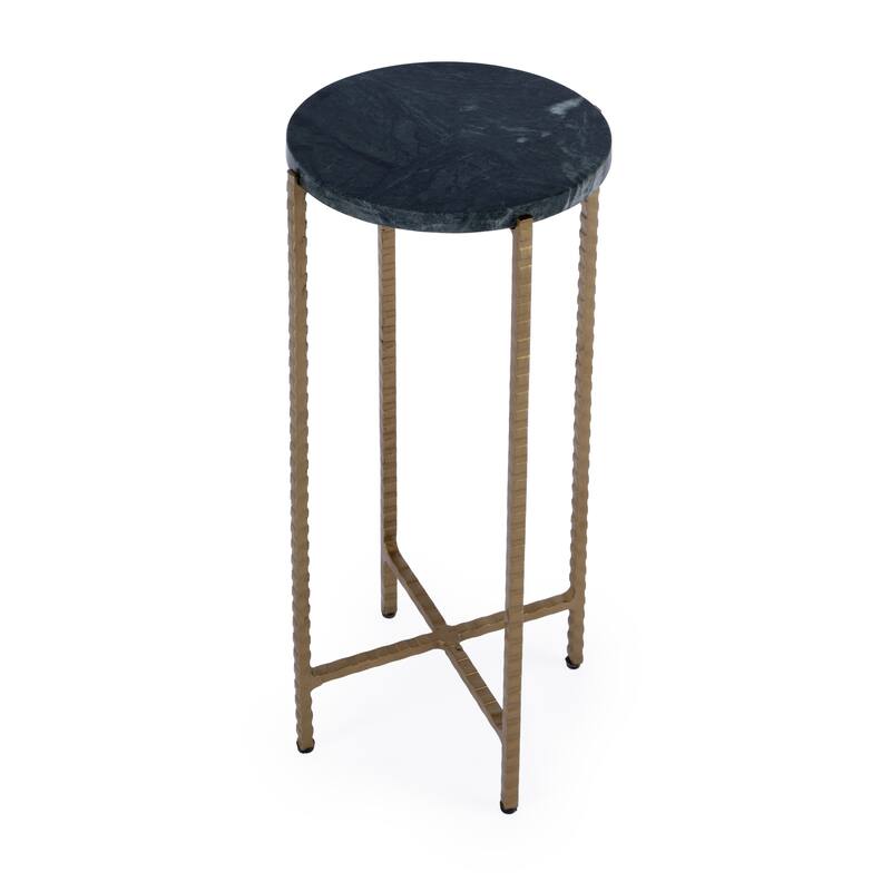 HomeRoots 21" Green and Gold Marble and Iron Drink Size Round End Table - 8.50 in. x 21.00 in. x 8.50 in.