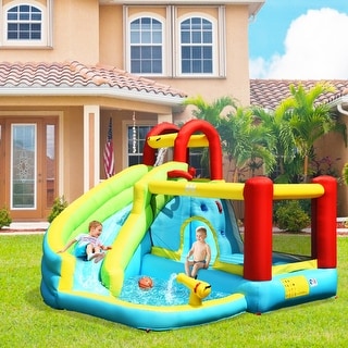 6-in-1 Inflatable Bounce House with Climbing Wall and Basketball Hoop with Blower - Full Size