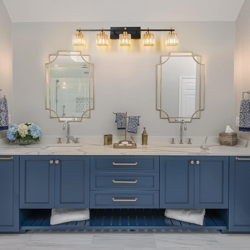 Modern Dimmable Glam Crystal Black Gold Bathroom Vanity Lights