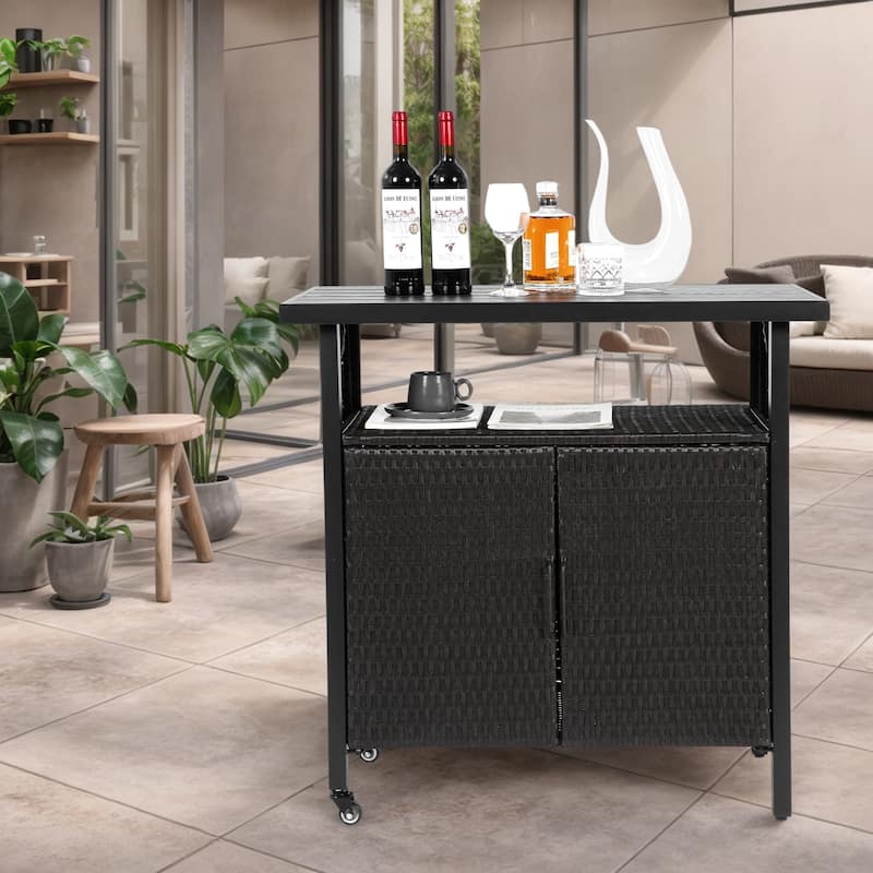 Outdoor Wicker Bar Cart