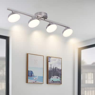 Track Light, Spot Lights Indoor with 4 Track Lighting Heads, Brushed Nickel Modern Track Lights for Kitchen, Living Room