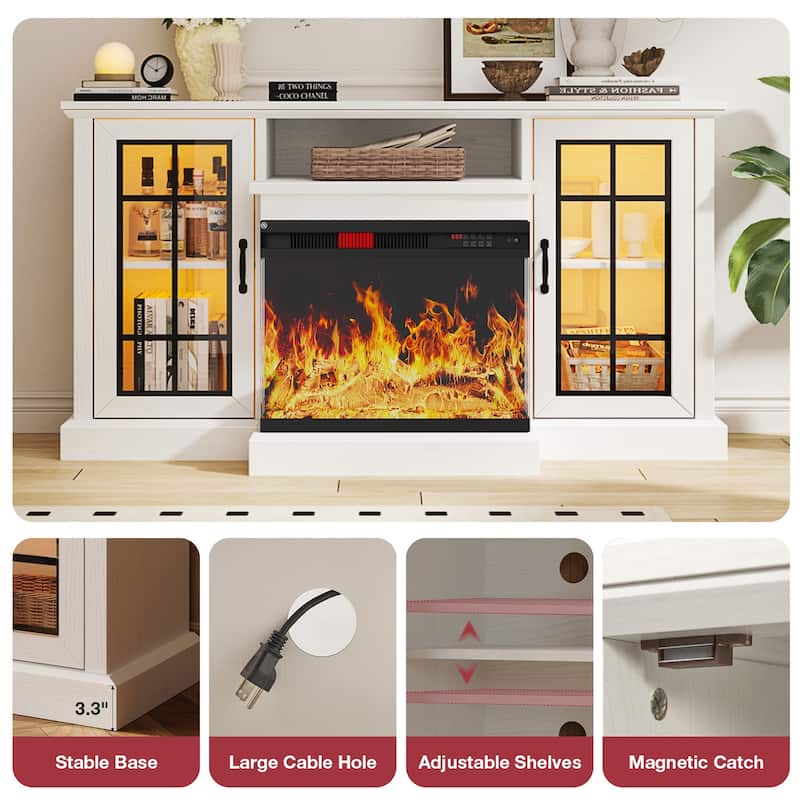 59''Fireplace TV Stand with 3-Sided Glass Electric Fireplace