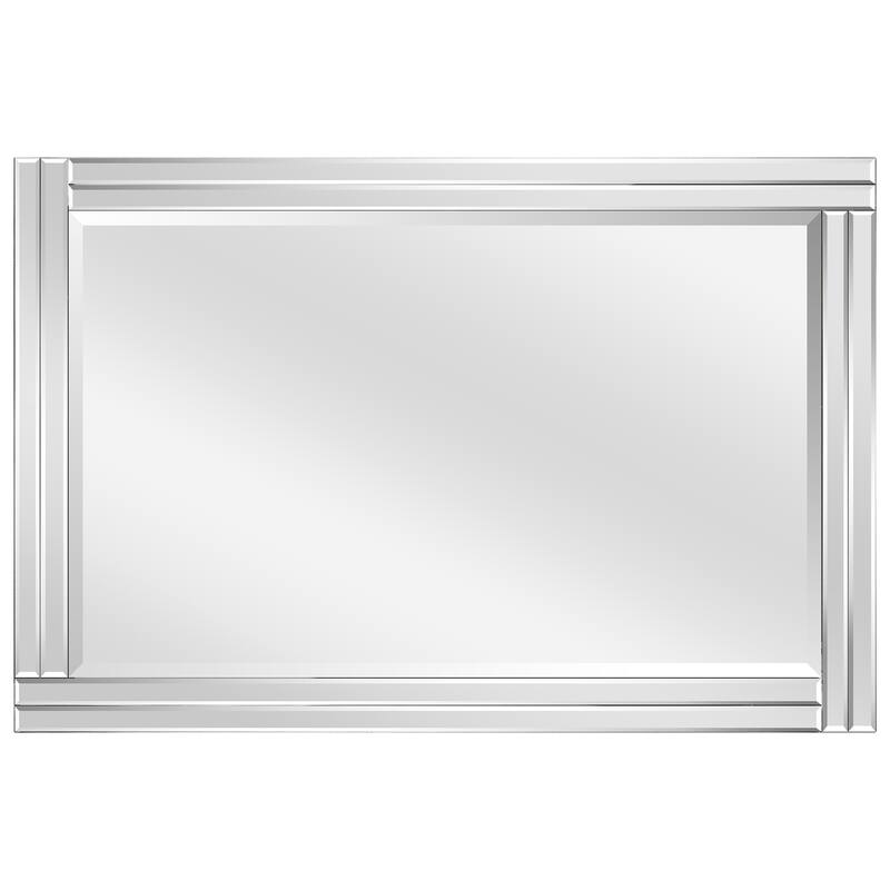 Moderno Stepped Beveled Rectangle Wall Mirror, Solid Wood Frame, 1"-Beveled Center Mirror, Ready to Hang - Clear - 24 in. x 36 in. x 1.18 in.