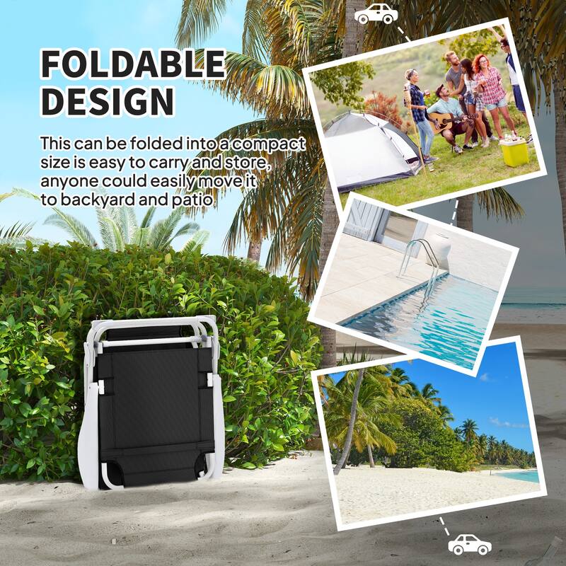 Foldable Adjustable Chaise Lounge Chair with Pillow and Armrests Portable Mesh Sun Lounger for Patio Poolside and Backyard