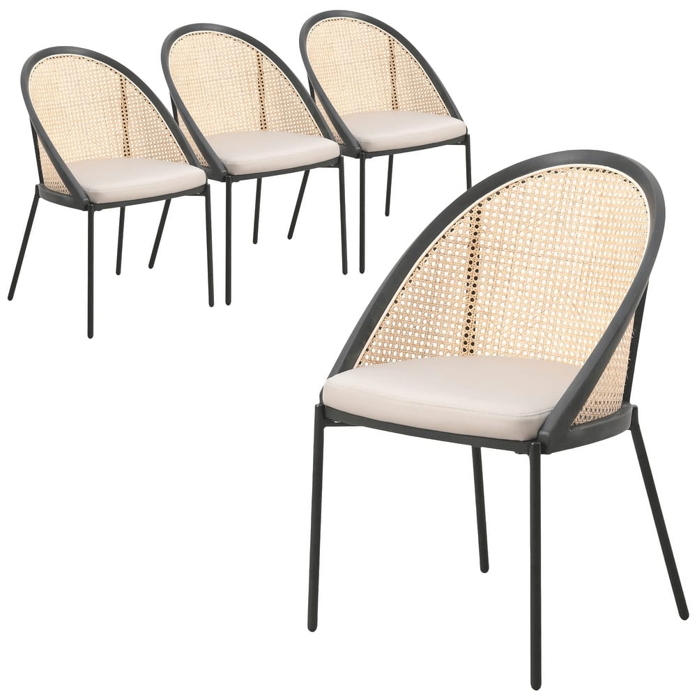Urbane Modern Stylish Dining Chair with Vinyl Fabric Seat and Wicker Back for Dining Room & Kitchen, Set of 4