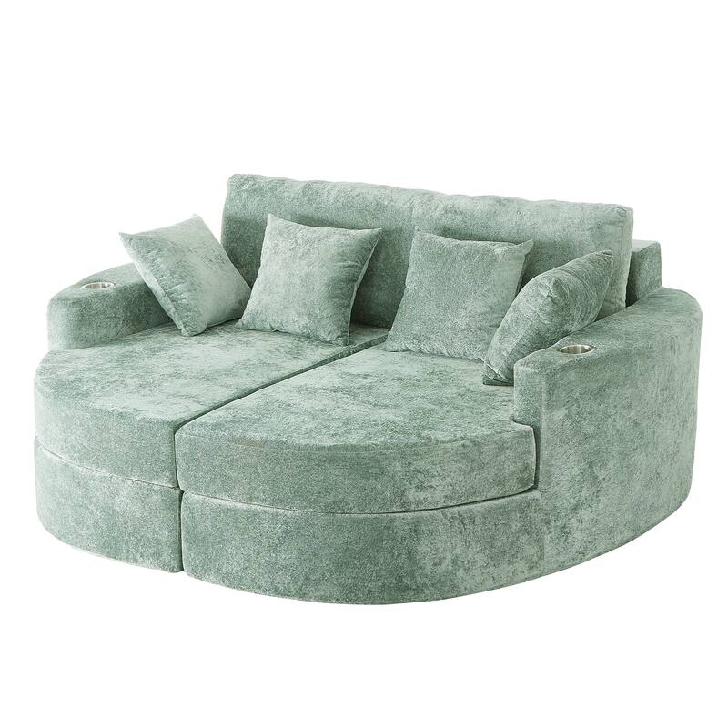 Roomfitters Curved Chaise Lounge Sofa 80" Upholstered Sofa Bed with Cup Holders, Modern Oversized Comfy Couch for Living Room