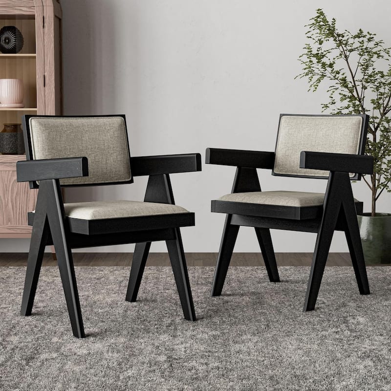Modern Black Finish Arm Chairs Set Upholstered