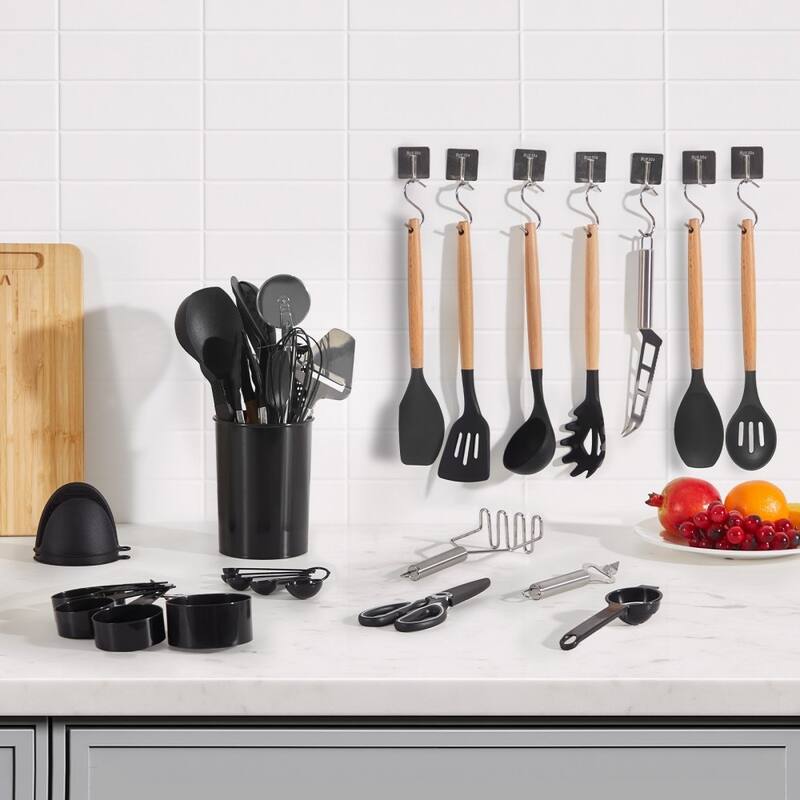Silicone Non-Stick Kitchen Utensil Set with Wooden Handle and Heat-Resistant Cooking Tools