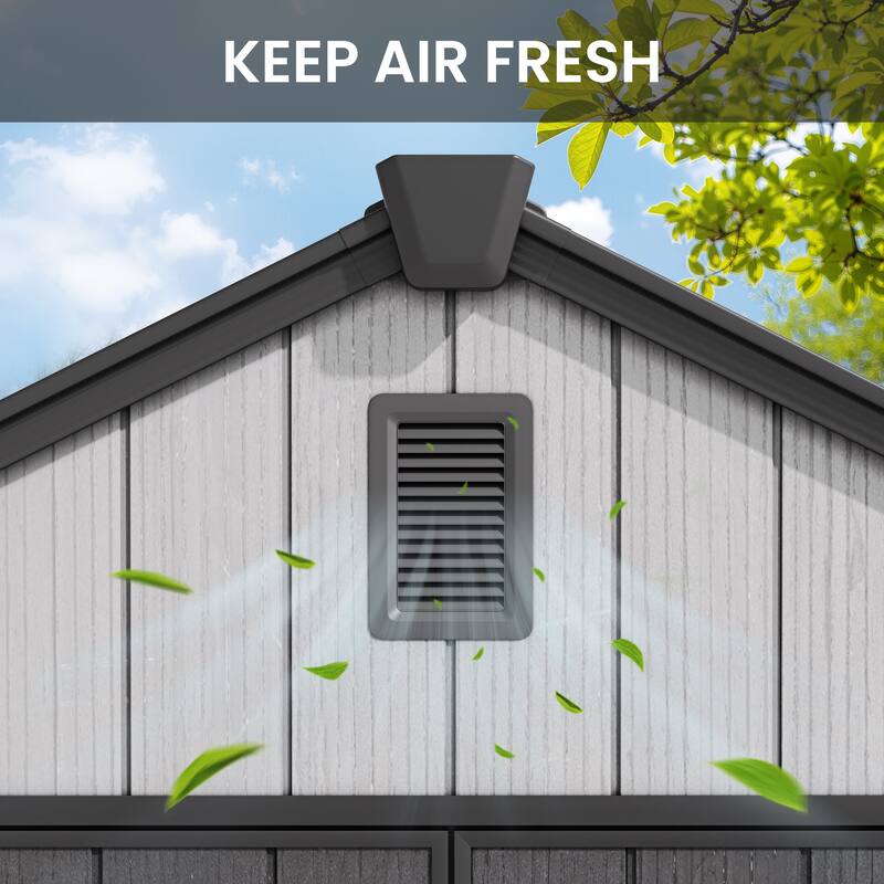 Outdoor Resin Storage Shed with Floor, Garden Shed with Lockable Door, Windows & Vents, Outside Tool Storage Shed