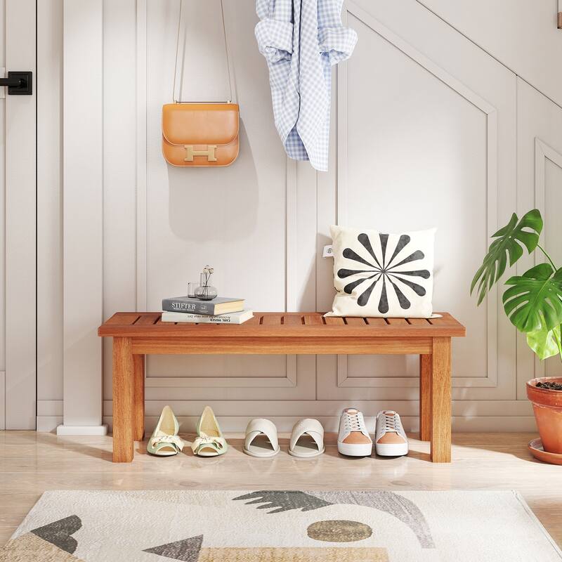 Gymax Wooden Plant Stand Set of 2 w/ Teak Oil Finish Slatted Top