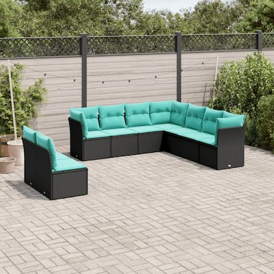vidaXL 9 Piece Patio Sofa Set with Cushions Black Poly Rattan