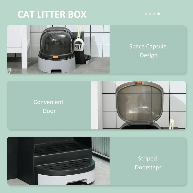 PawHut Cat Litter Box with Lid, Covered Litter Box, Easy to Clean & Open Including Openable Front Cover, Litter Scoop, Green