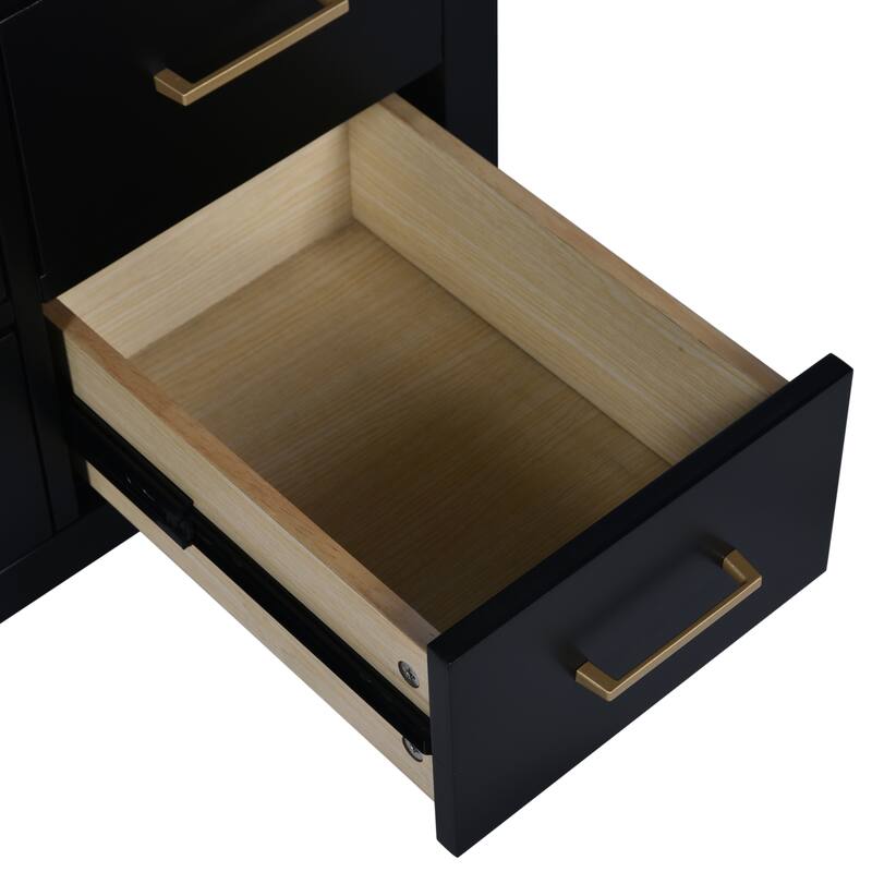 Freestanding Solid Wood Frame Storage Cabinet 30'' Bathroom Vanity with 4 Drawers, Soft Closing Doors and Gold Handles