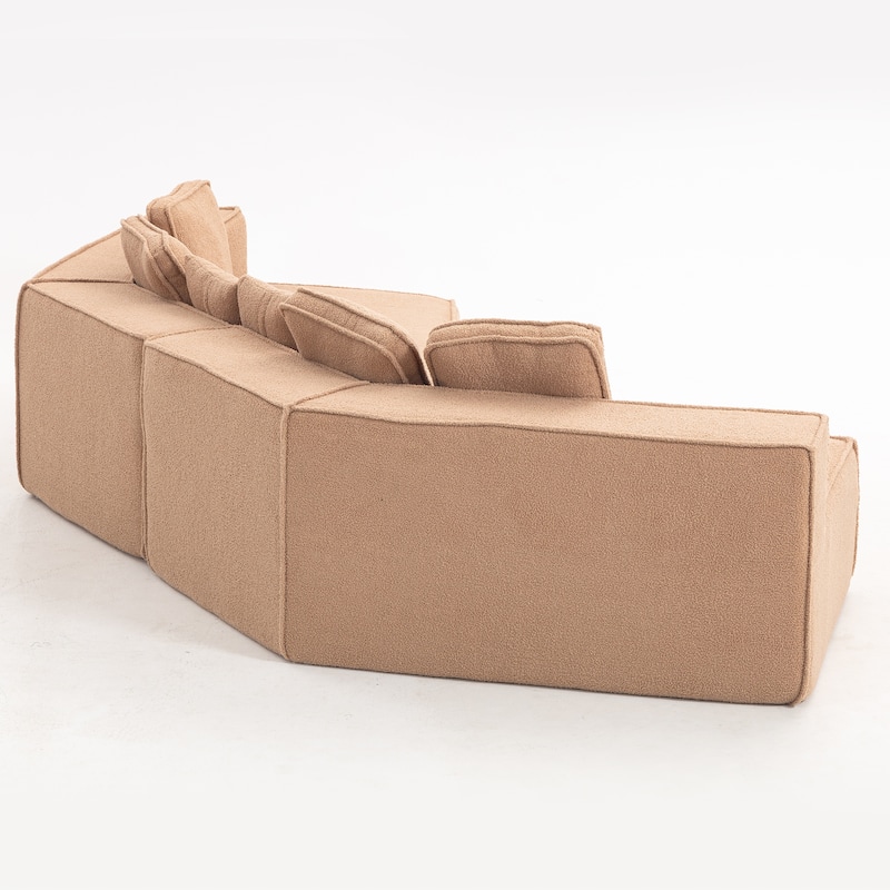 132"Oversized Teddy Fabric Modular Sectional Sofa,Full-Foam Cushion Design with Ultra Soft Feel with Six Cushions