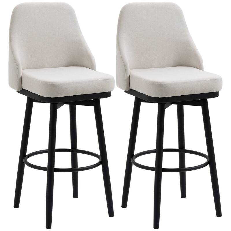 Upholstered Breakfast Stools Modern 360° Swivel Seat Height Upholstered Kitchen Chairs with Steel Legs and Footrest