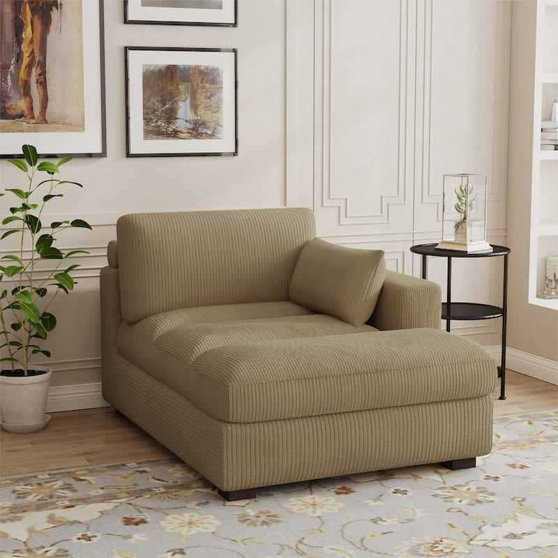 Modern Corduroy L-Shaped Sofa Chaise Lounge Couch - Brown/Right - Right Facing