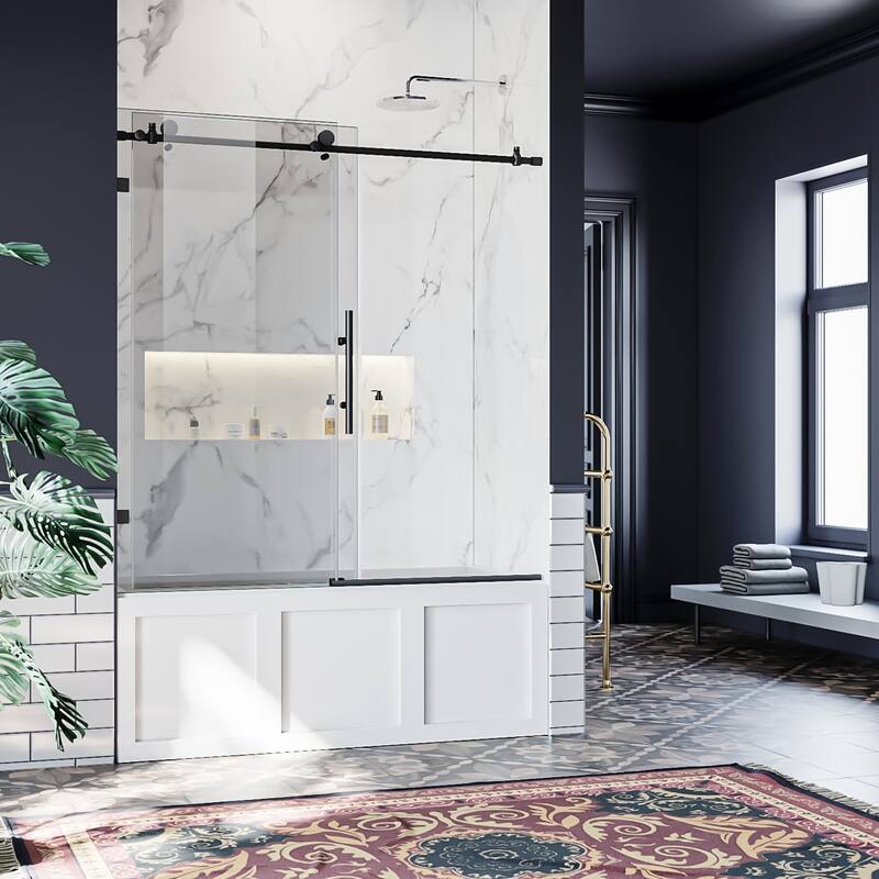 ELEGANT 60'' x 62'' Frameless Sliding Tub Door Stainless Steel