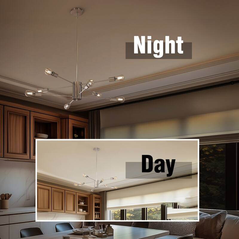 YANSUN Chandelier 8-Light Sputnik Modern Ceiling Light Fixture, Chrome Finish