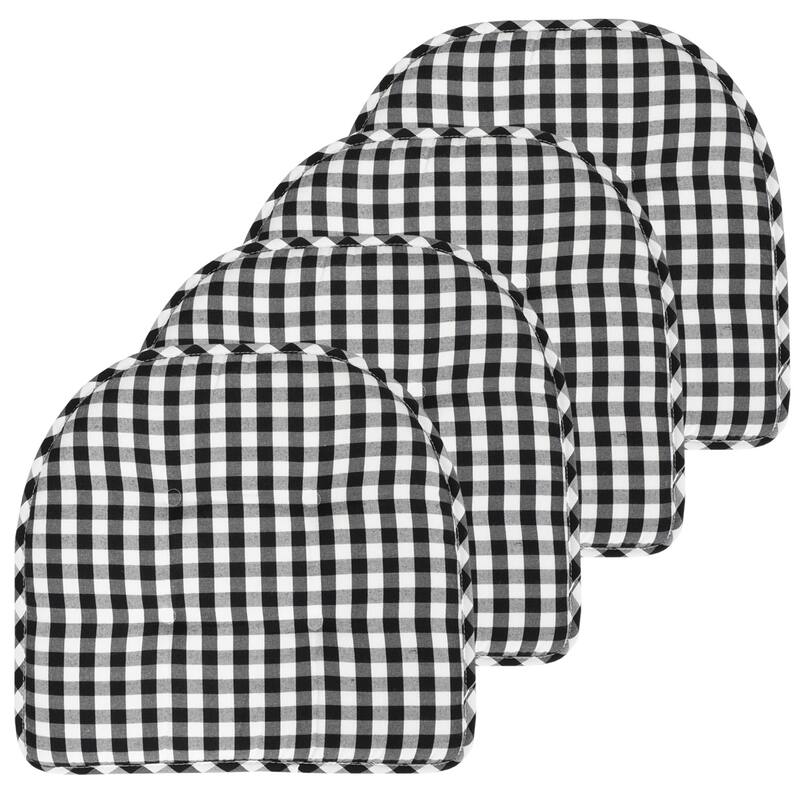 Checkered Memory Foam U-Shape Non-Slip Chair Cushion Sets - Black White - Set of 4