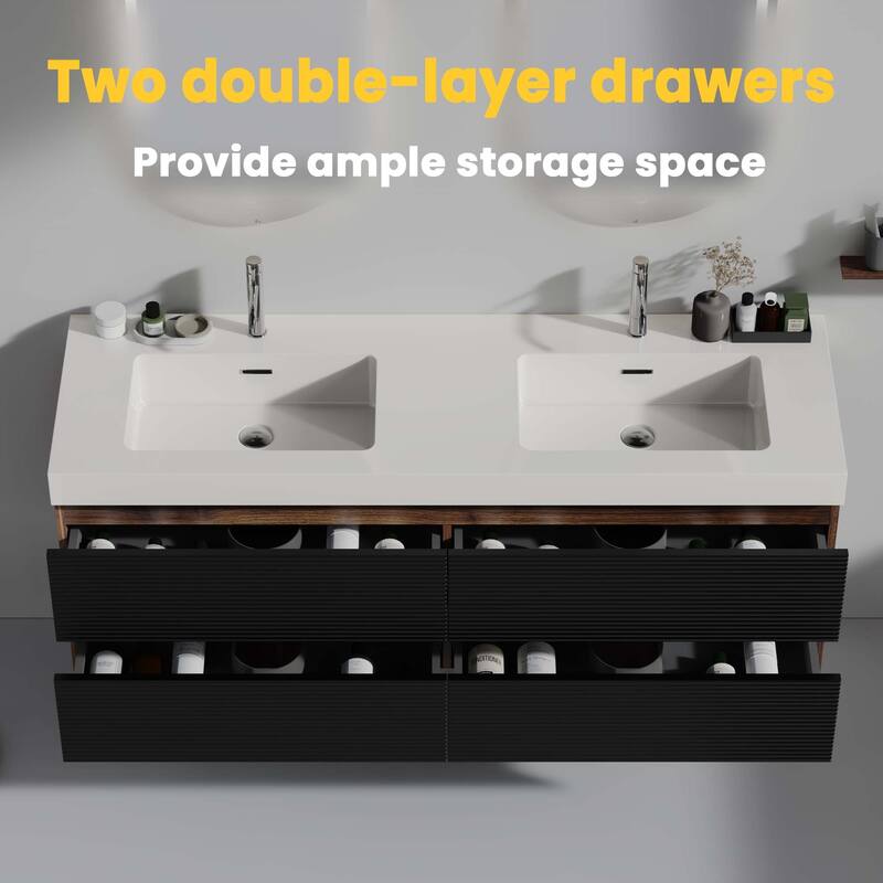 GDFStudio - Grace Floating Bathroom Vanity with Solid Surface Sink and Soft-Close Storage