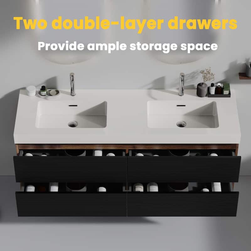Wall Mounted Bathroom Vanity with Glossy White Solid Surface Sink