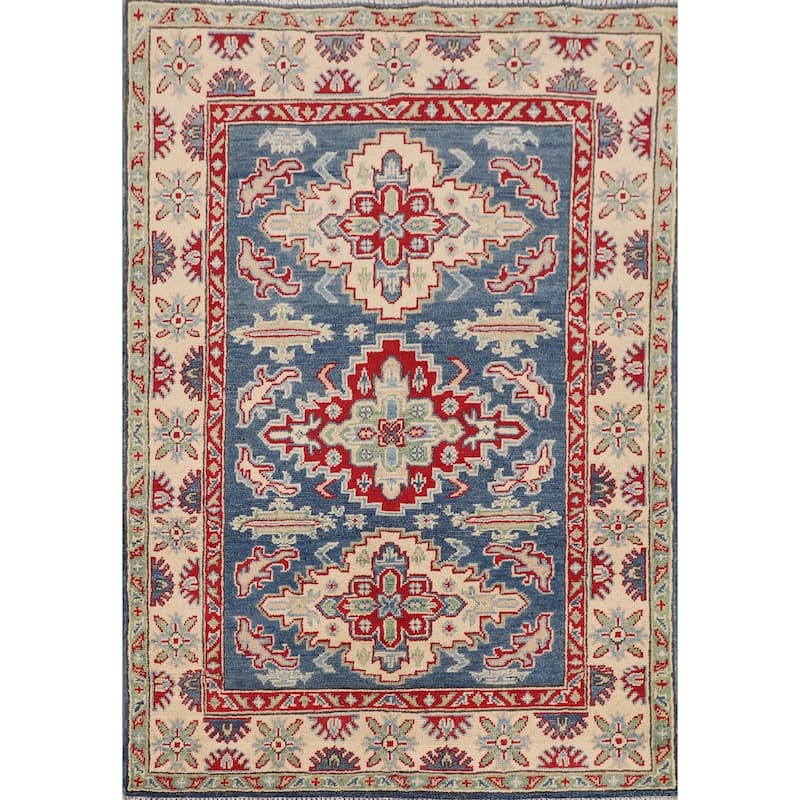Blue Kazak Accent Rug Handmade Traditional Wool Carpet - 3'3" x 4'9"