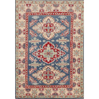 Blue Kazak Accent Rug Handmade Traditional Wool Carpet - 3'3" x 4'9"