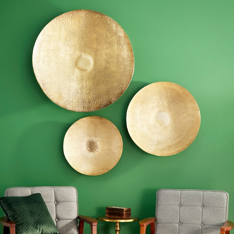 Metal Plate Large Metallic Disk Wall Decor - Set of 3 Bronze or Gold - Roche River Decor