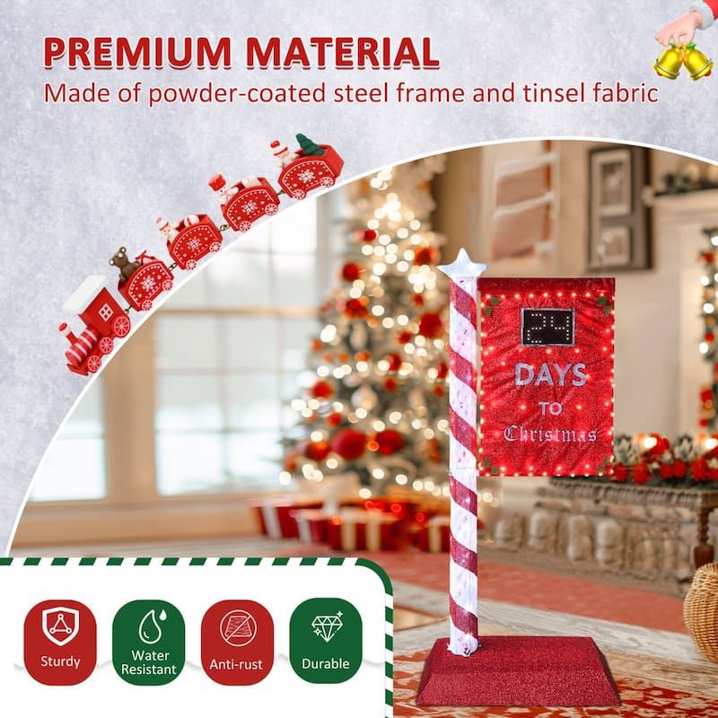 VEIKOUS 5FT Lighted Christmas Countdown Sign, Outdoor Countdown Board with Days Setting & Sturdy Steel Frame