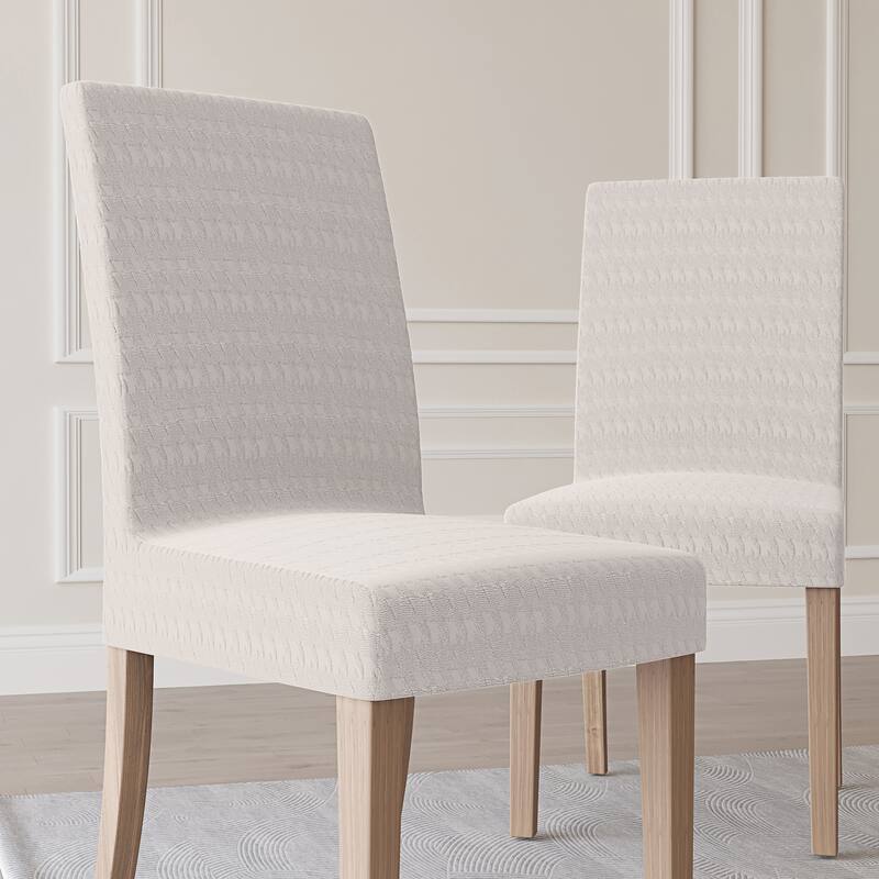No. 918 Sparta 2-pack Houndstooth Textured Stretch Fit Elastic Dining Chair Cover Pair - 28" x 39" - Stone