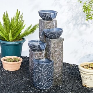 Glitzhome 32.75"H Oversized 4-Tier Resin Outdoor Fountain with LED