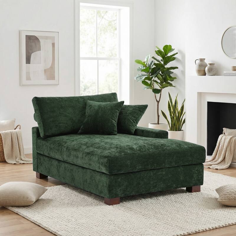 Oversized Chenille Modular Chaise Lounge With Deep Seat