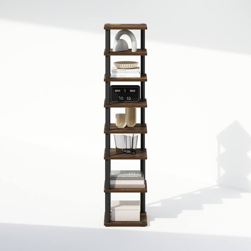 8 Tiers Wood Household Shelving Unit in Pine/Black (11.61 in. W x 52.6 in. H x 11.61 in. D)