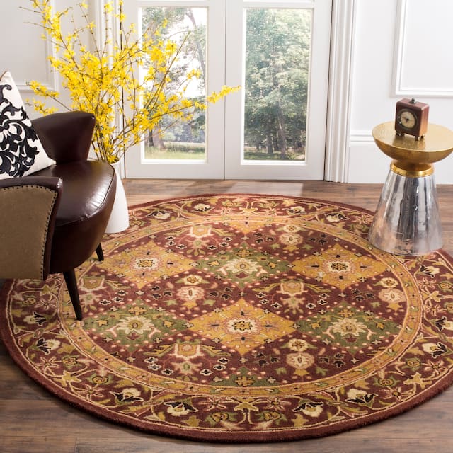 SAFAVIEH Handmade Antiquity Philomena Traditional Oriental Wool Rug - 6' x 6' Round - Wine